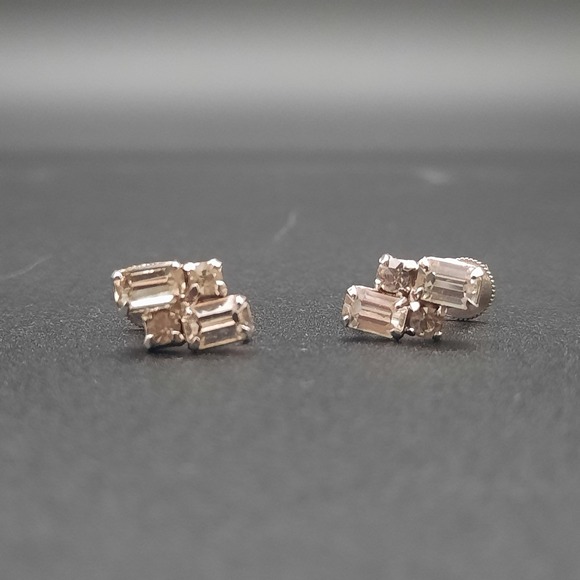 Vintage Rhinestone Screw-Back Earrings with‎ Emerald Cut and Round Stones - Picture 1 of 3